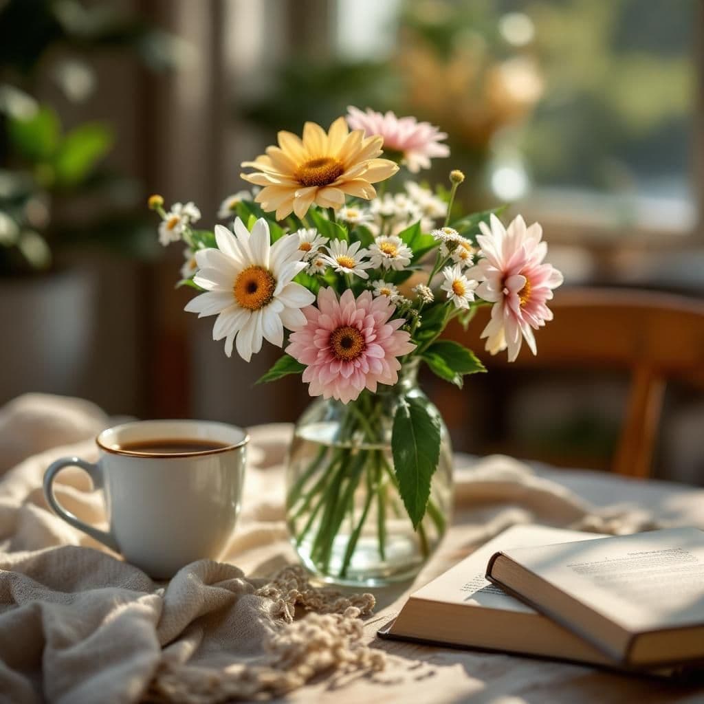 Morning Coffee & Blooms - Lifestyle & Cozy candle photography idea