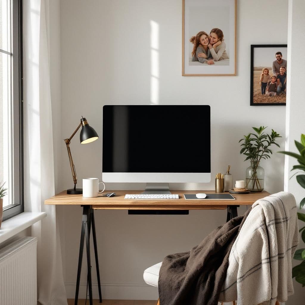 Home Office Setup - Lifestyle & Cozy candle photography idea