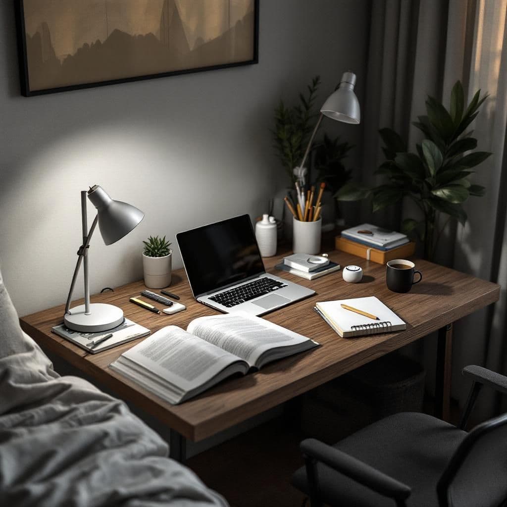 Student Study Desk - Lifestyle & Cozy candle photography idea
