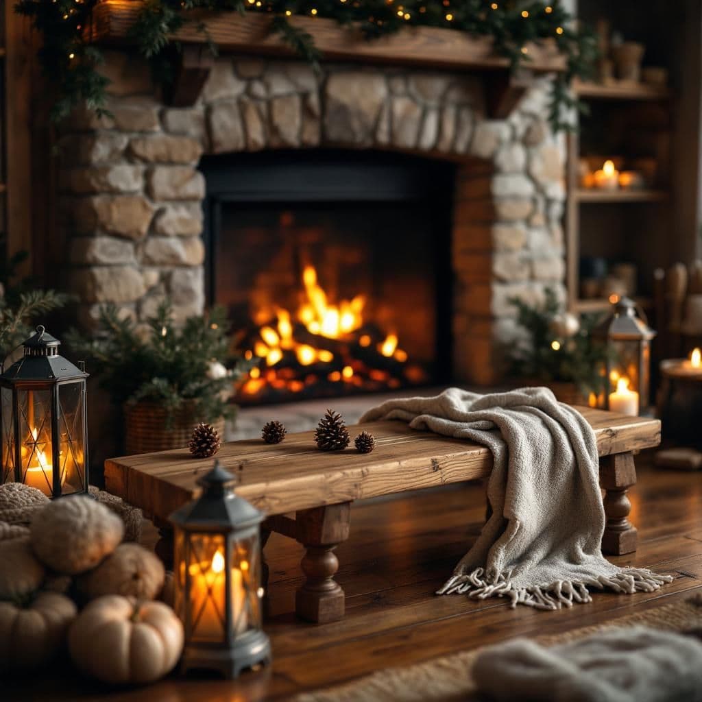 Log Cabin Bench - Rustic & Natural candle photography idea