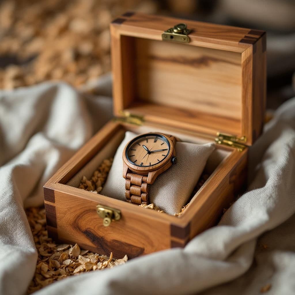 Wooden Watch Box - Rustic & Natural candle photography idea